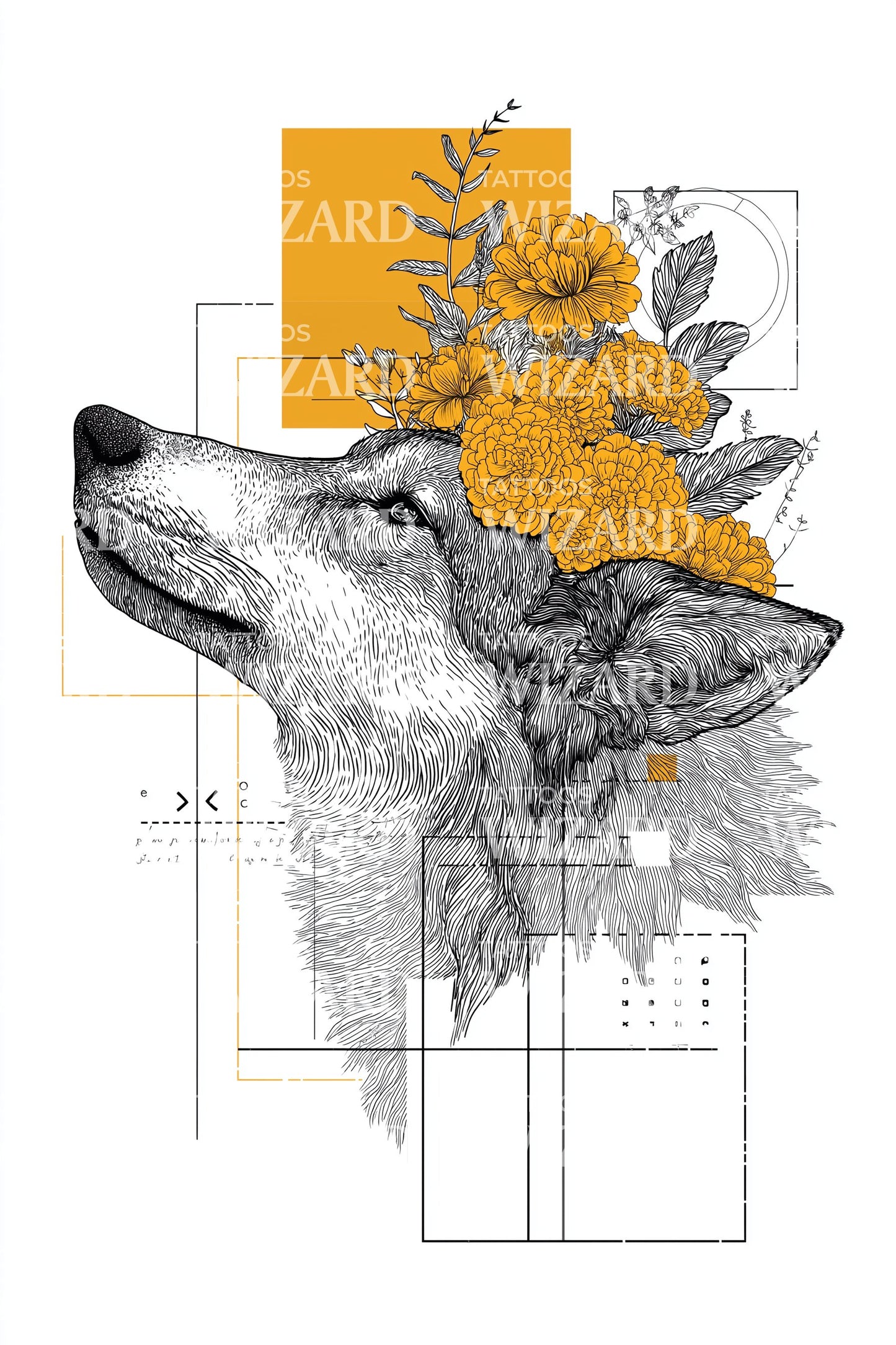 Abstract Howling Wolf Tattoo Illustration