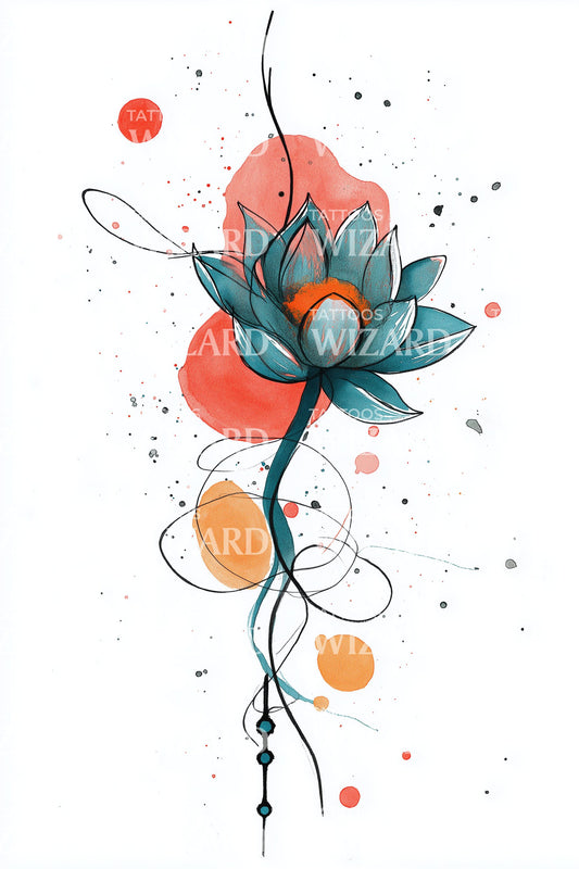 Design Tatuaggio Astratto di Loto con Schizzo di Inchiostro