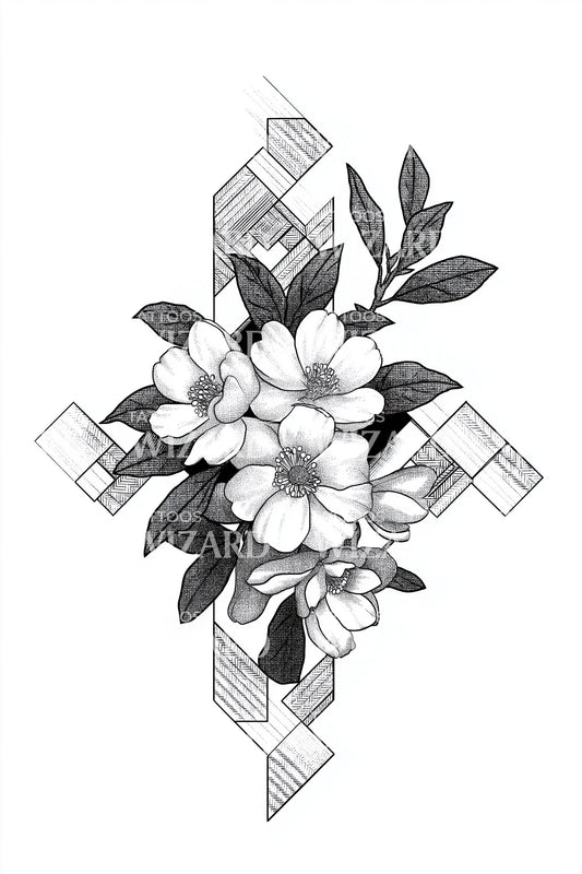 Idea per tatuaggio a blocchi di plumeria astratta