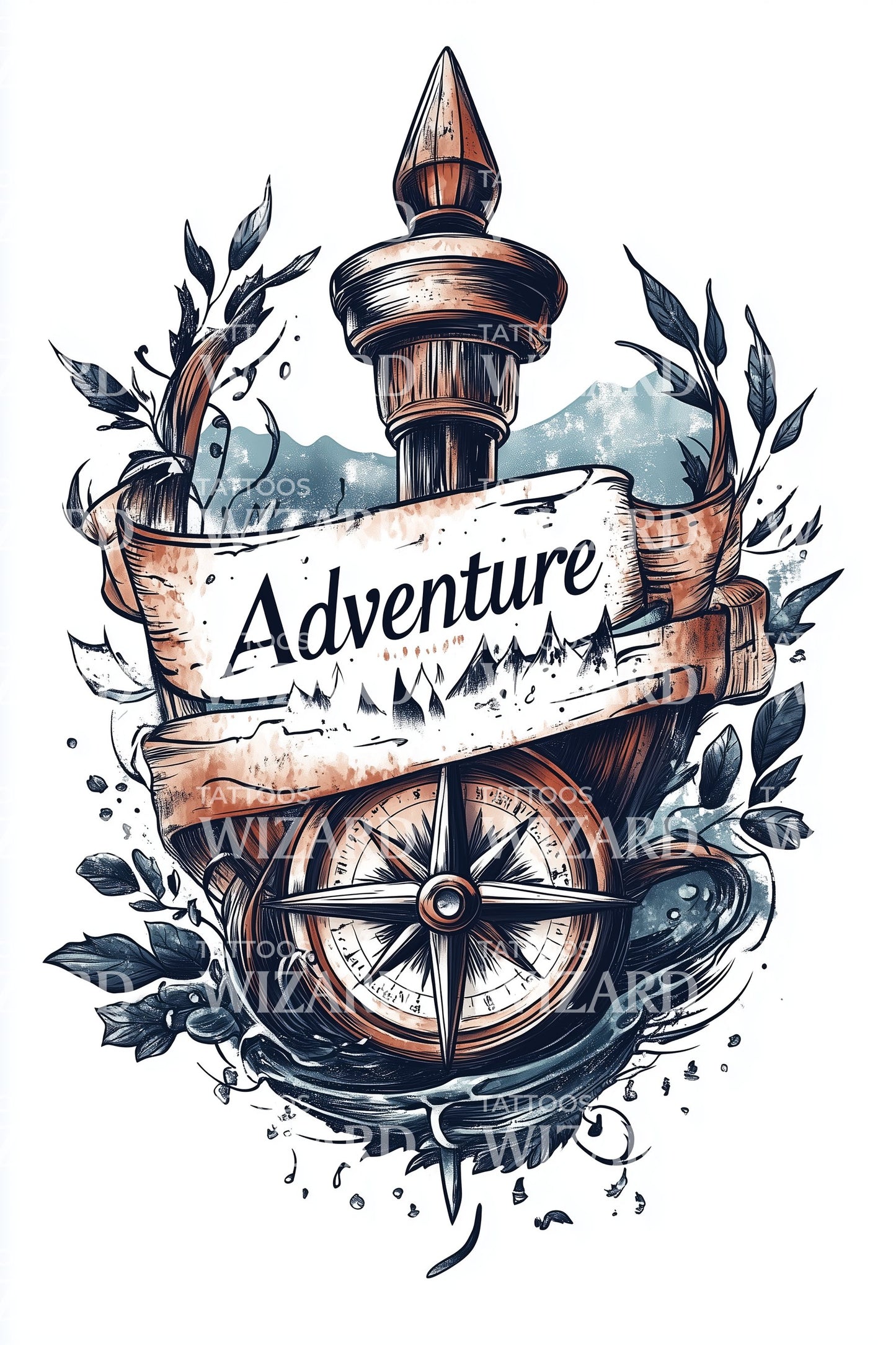 Adventure Anchor Compass Tattoo Design