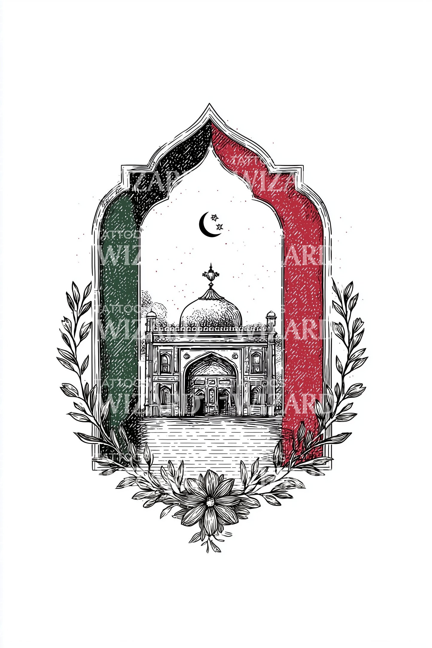 Afghan Geschützter Bogen Tattoo Illustration