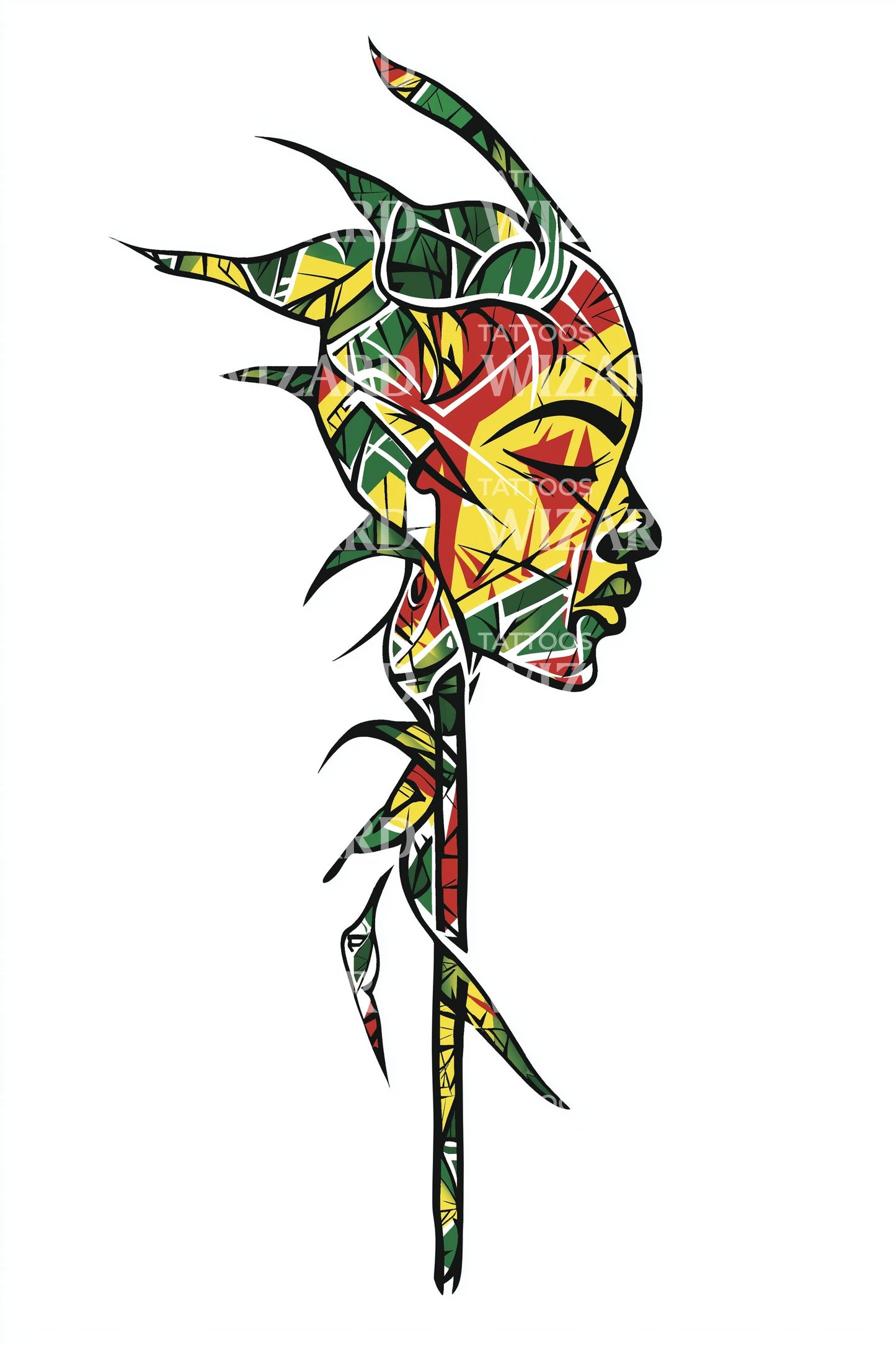 Desenho de Tatuagem de Perfil Mosaico Africano