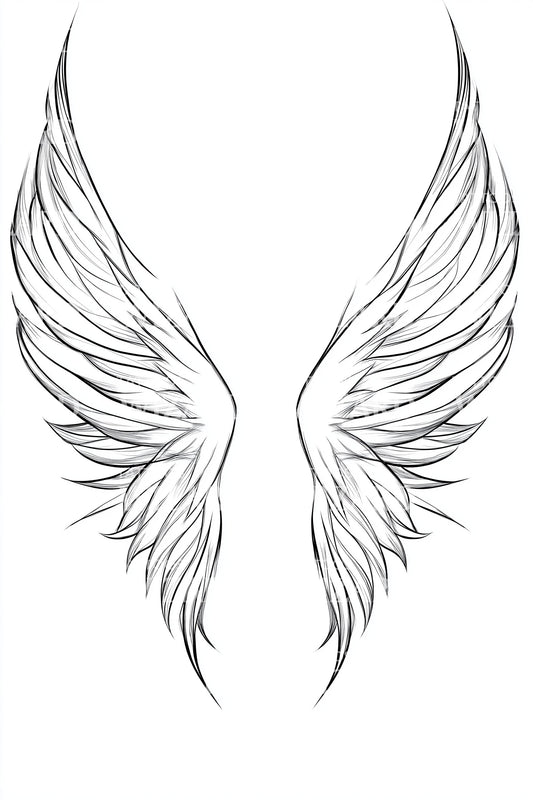 Airy Feather Wing Outline Tattoo Illustration