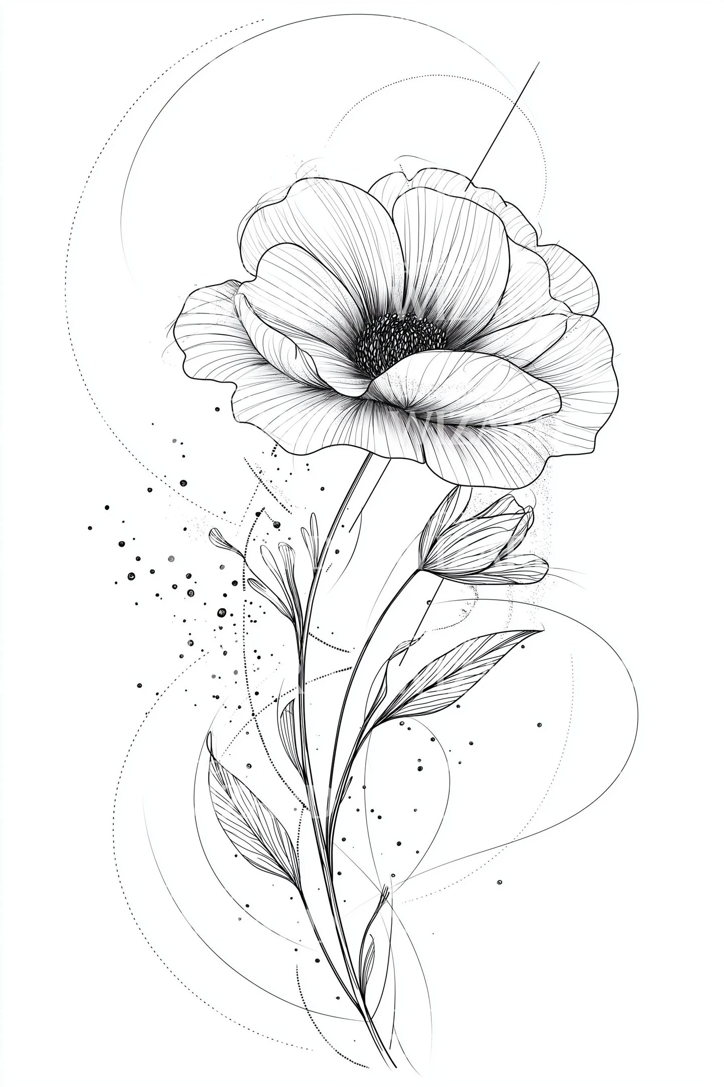 Desenho de Tatuagem Esboço de Papoula Arejado
