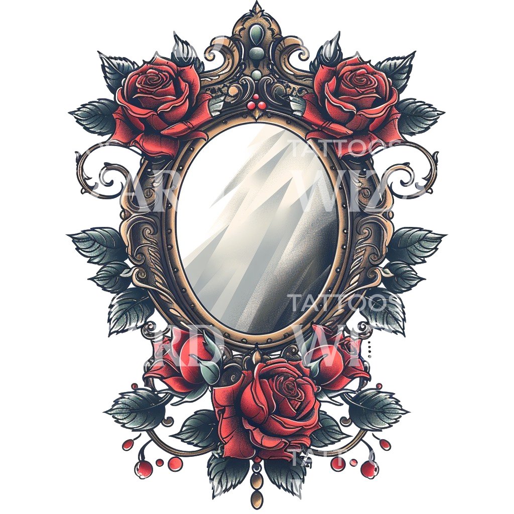 Old School Vintage Mirror Tattoo Design
