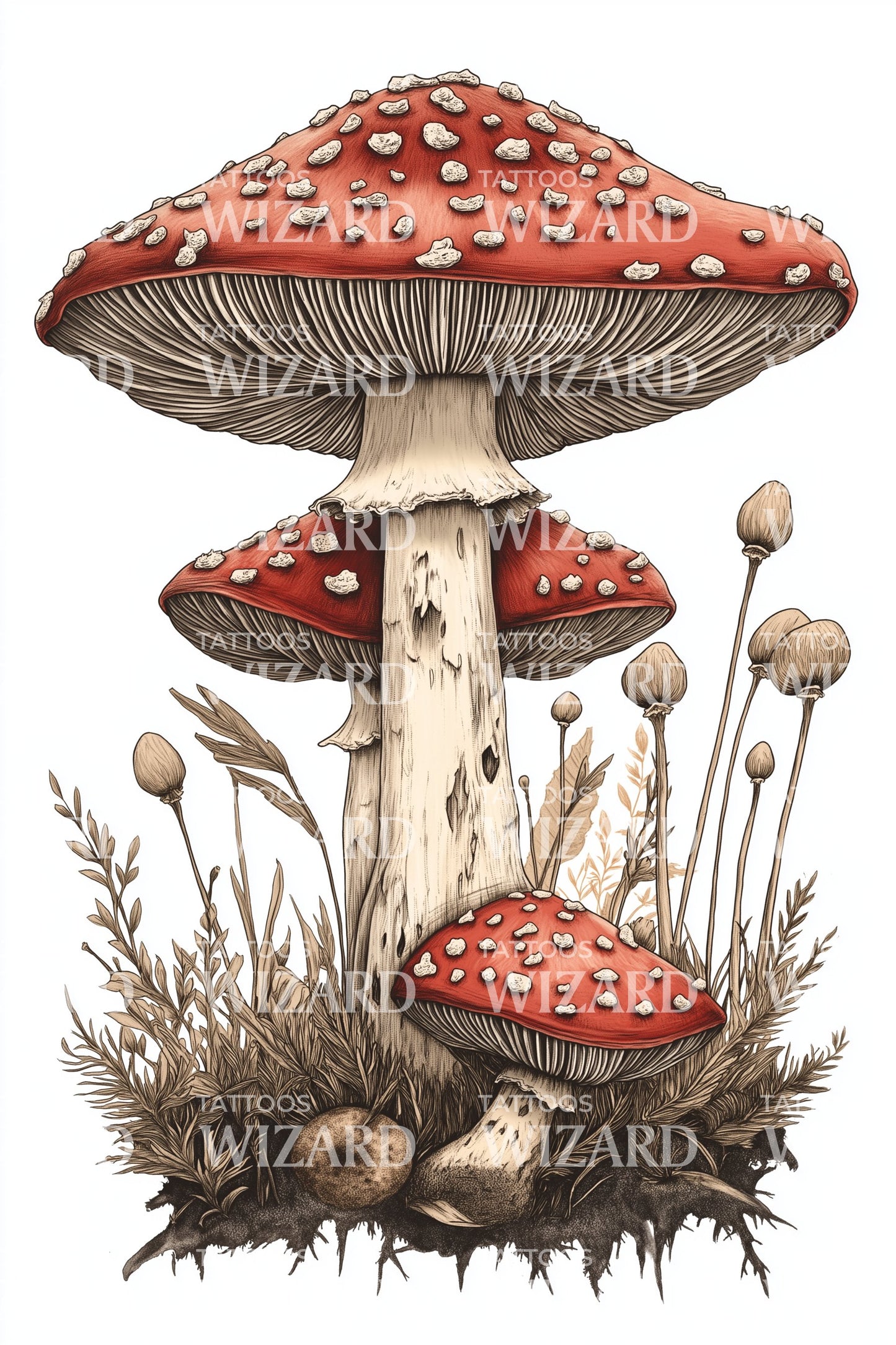 Amanita Meadow Scene Tattoo Design