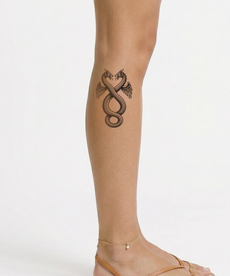 Tattoo-Illustration einer zweiköpfigen geflügelten Amphisbaena