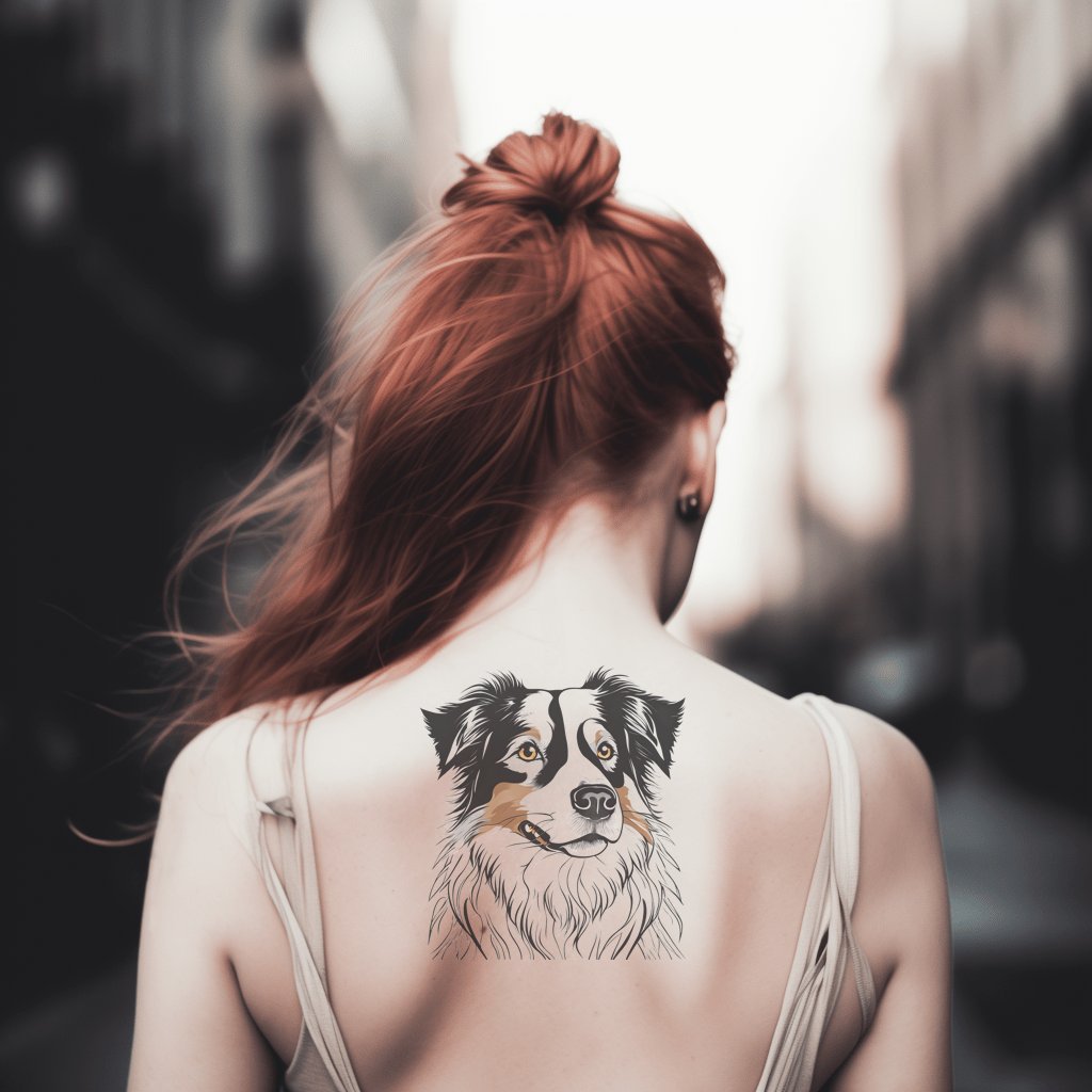 Diseño de tatuaje de cabeza de perro pastor australiano