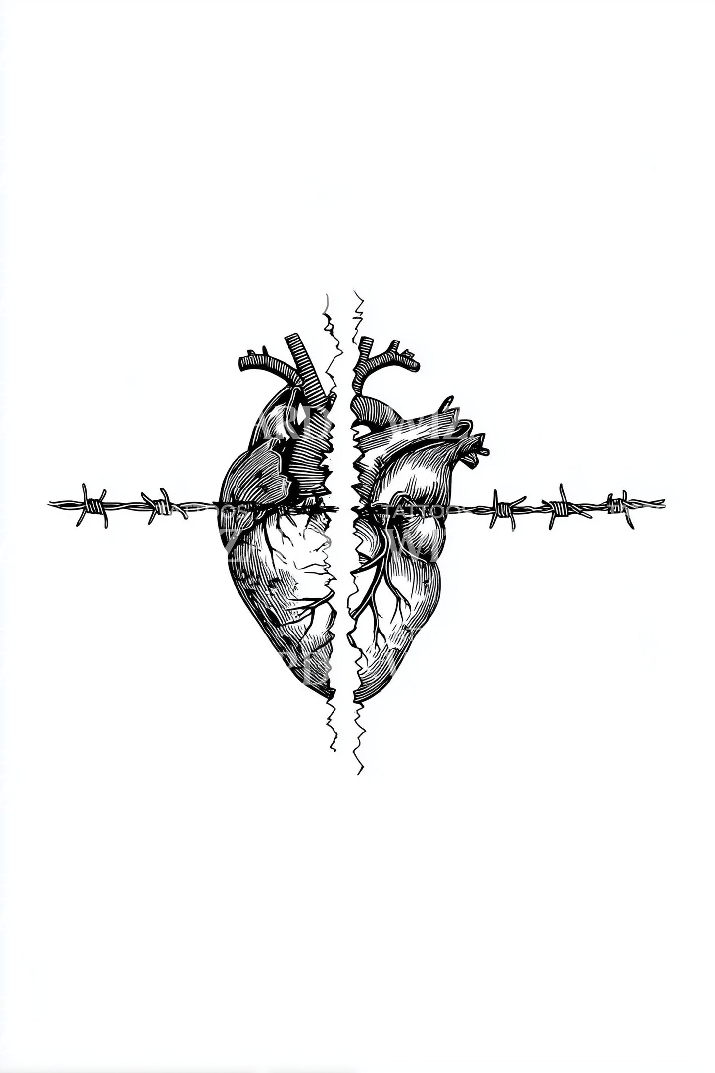 Anatomical Heart and Barbed Wire Tattoo Design
