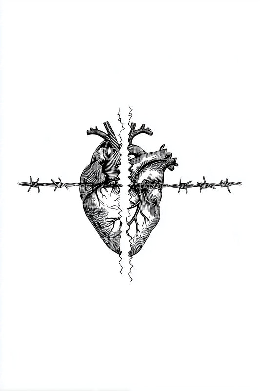 Anatomical Heart and Barbed Wire Tattoo Design