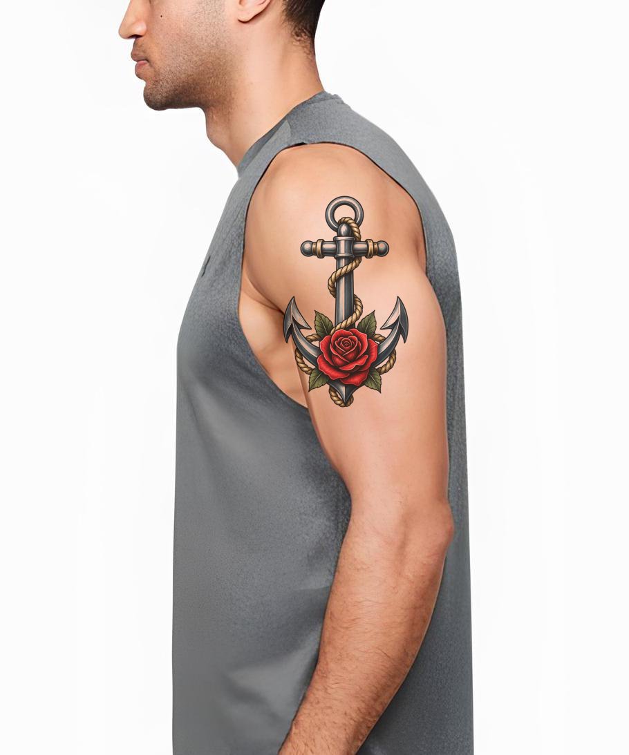 Anchor and Rose Tattoo Design