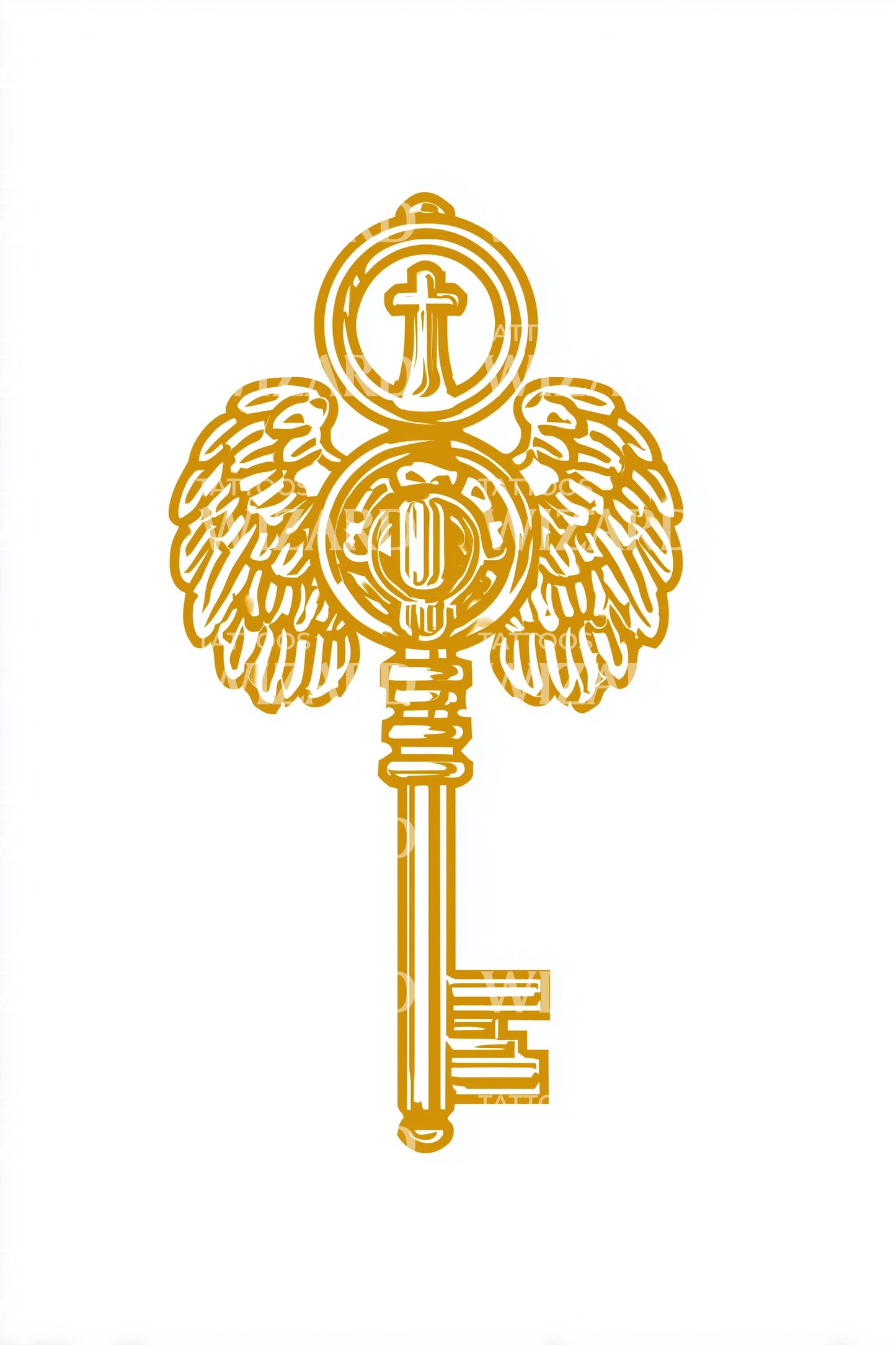 Design de Tatuagem de Chave com Asa de Anjo Guardiã