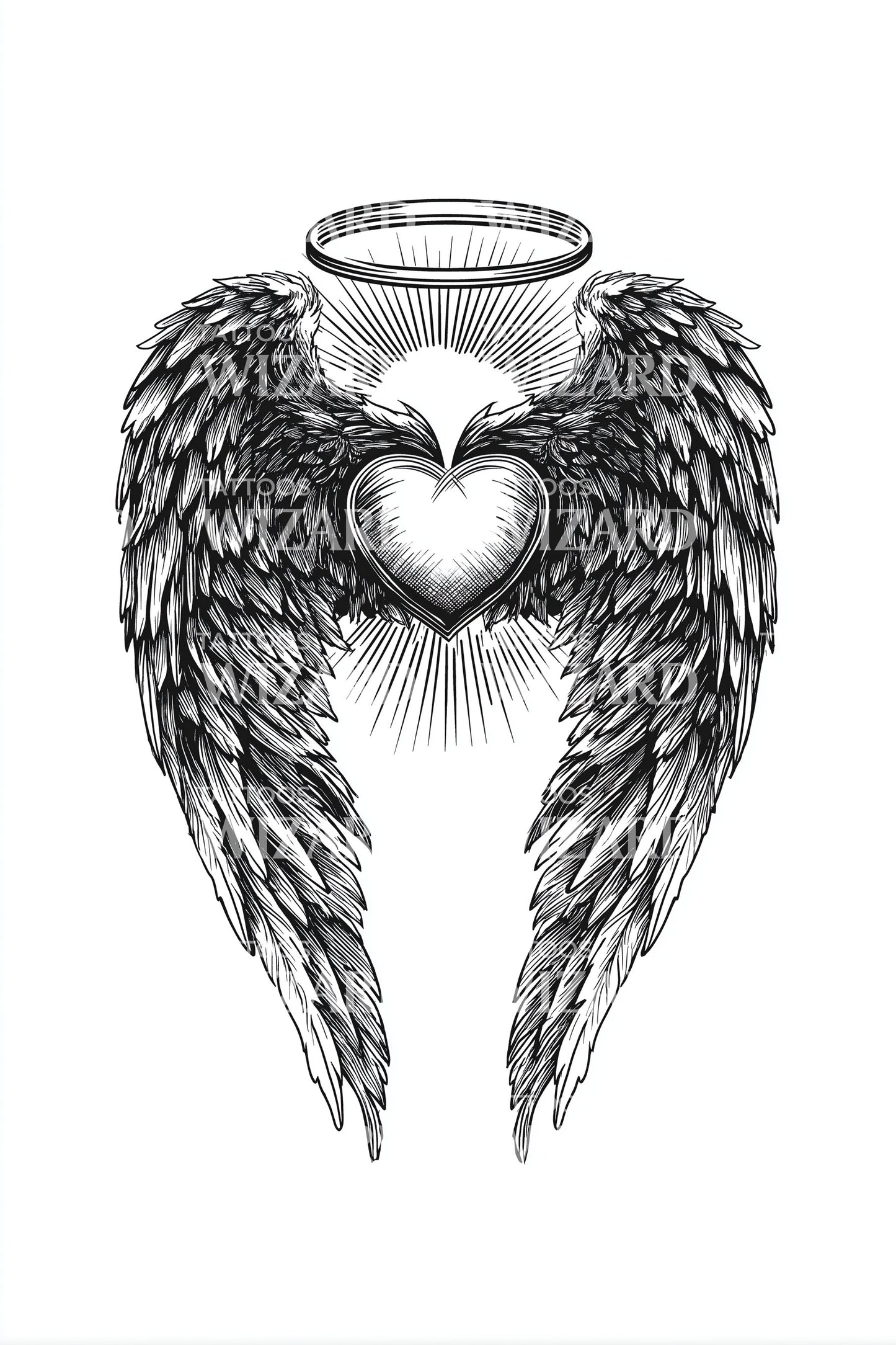 Angel Wings Sacred Heart Tattoo Design