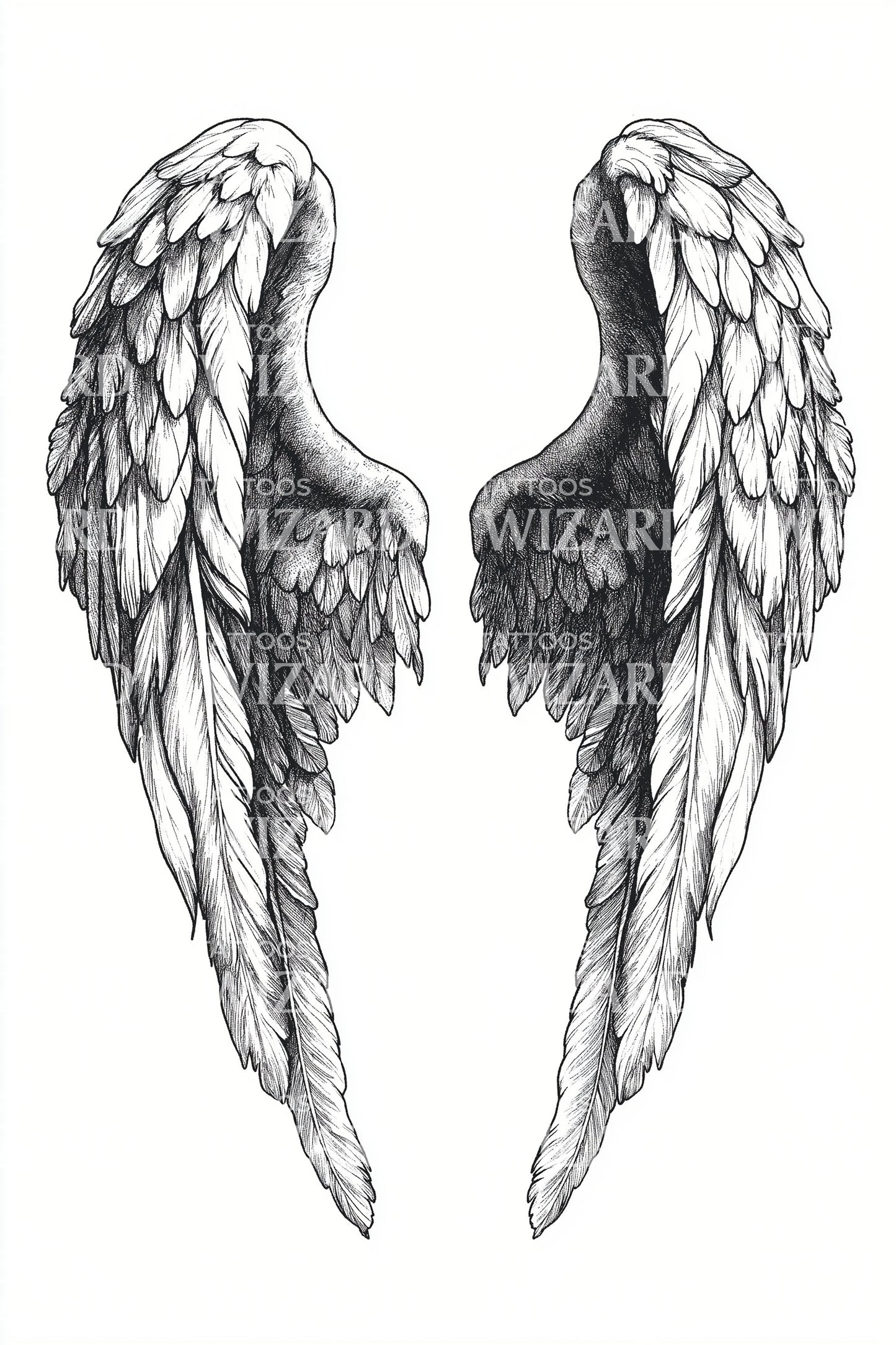 Desenho de Tatuagem de Asas Aladas Angelicais