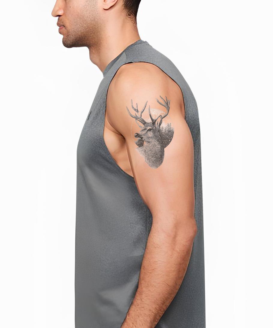 Stag Bust Sphere Tattoo Design