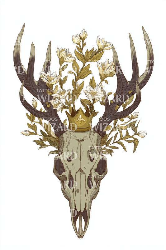 Antlered Deer Skull Tattoo Design