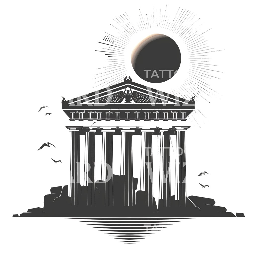 Ancient Mythology Temple Tattoo Design