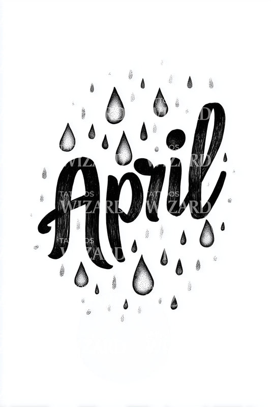April Raindrops Script Tattoo Design