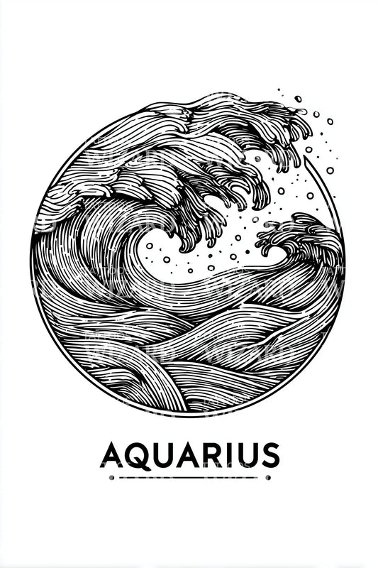 Aquarius Ocean Surge Tattoo Design