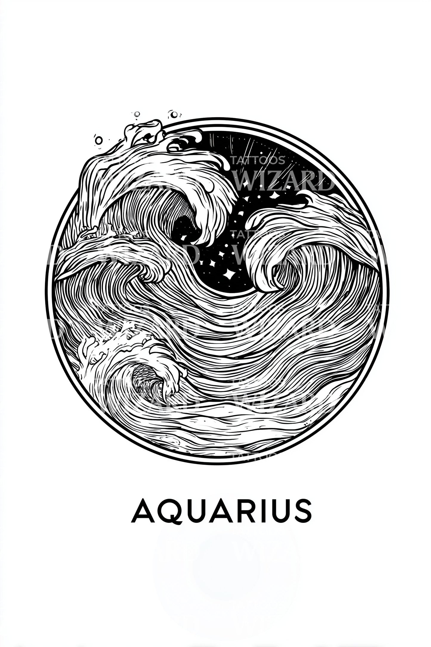 Aquarius Spiral Wave Tattoo Illustration