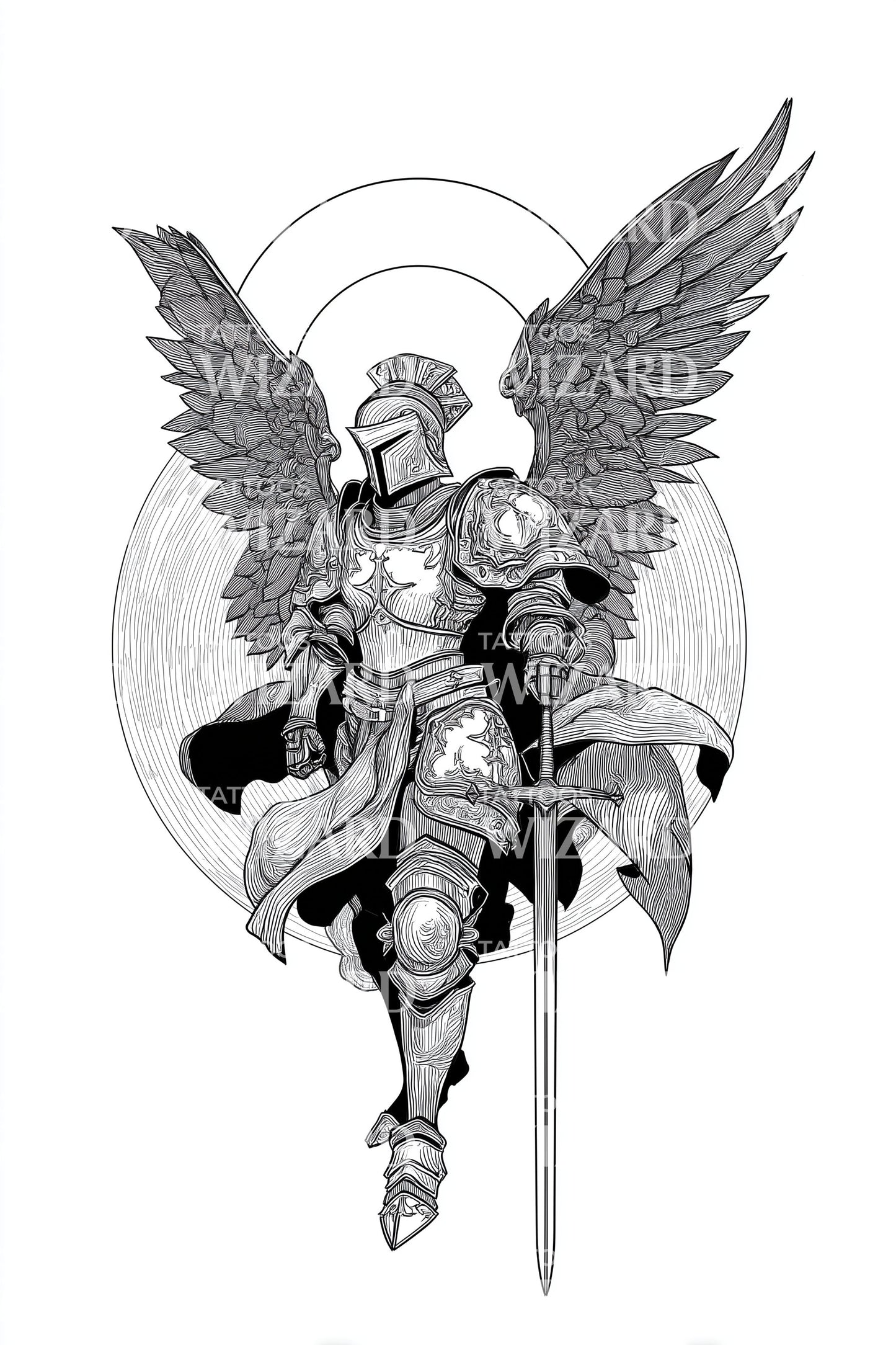 Ilustração de Tatuagem de Guerreiro Arcanjo