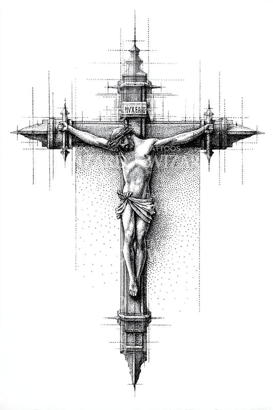 Design di tatuaggio crocifisso architettonico