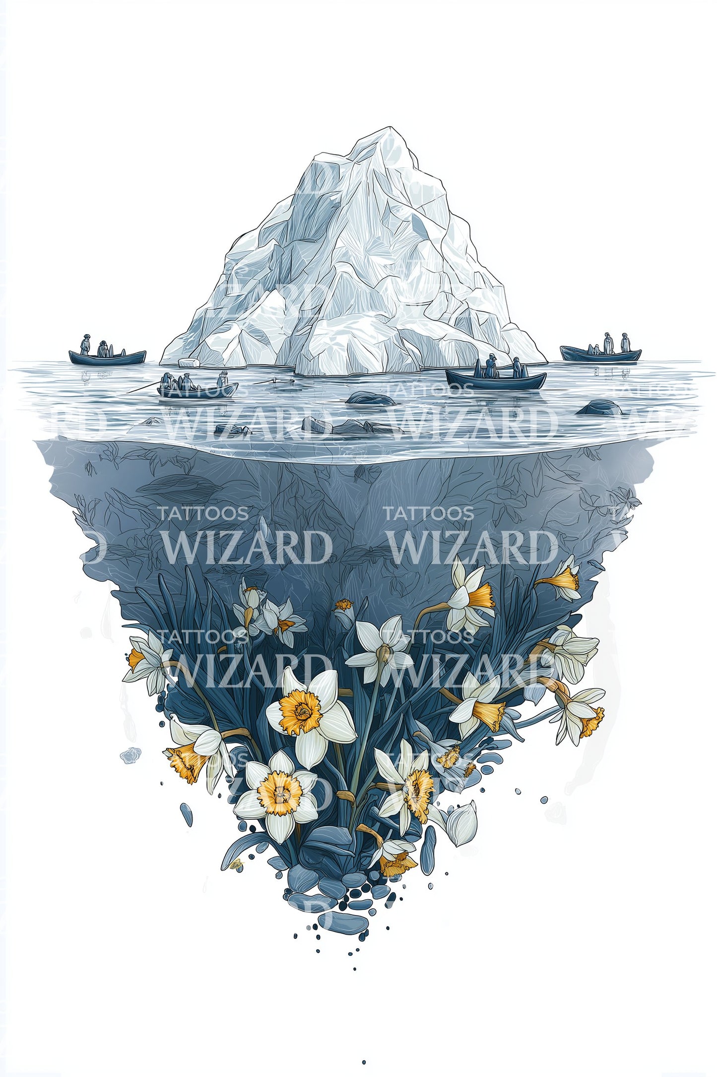 北极花冰山纹身设计