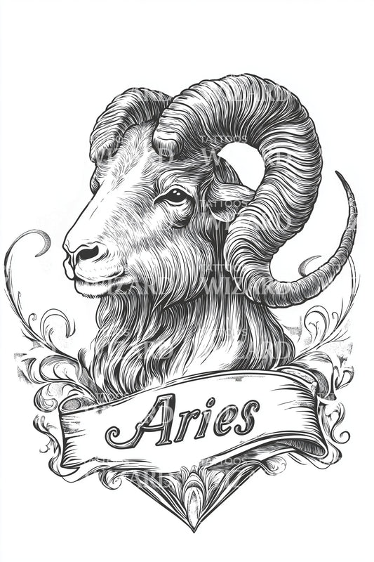 Aries Banner Crest Tattoo Idea