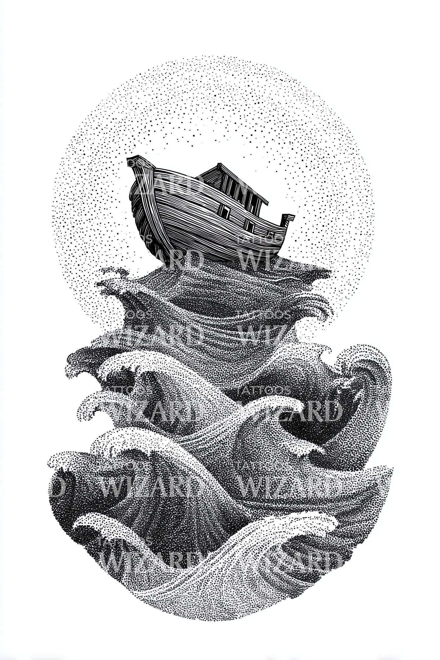 Arche sur les Vagues Sauvages Design de Tatouage