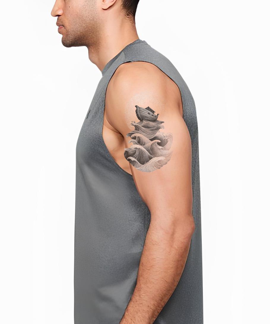 Arche sur les Vagues Sauvages Design de Tatouage