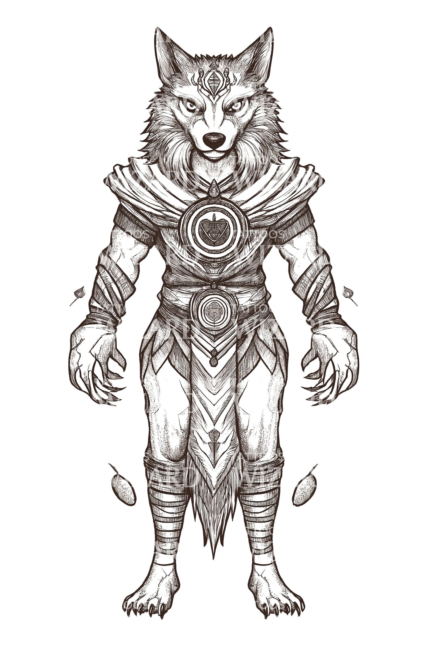 Armored Wolf Warrior Tattoo Illustration