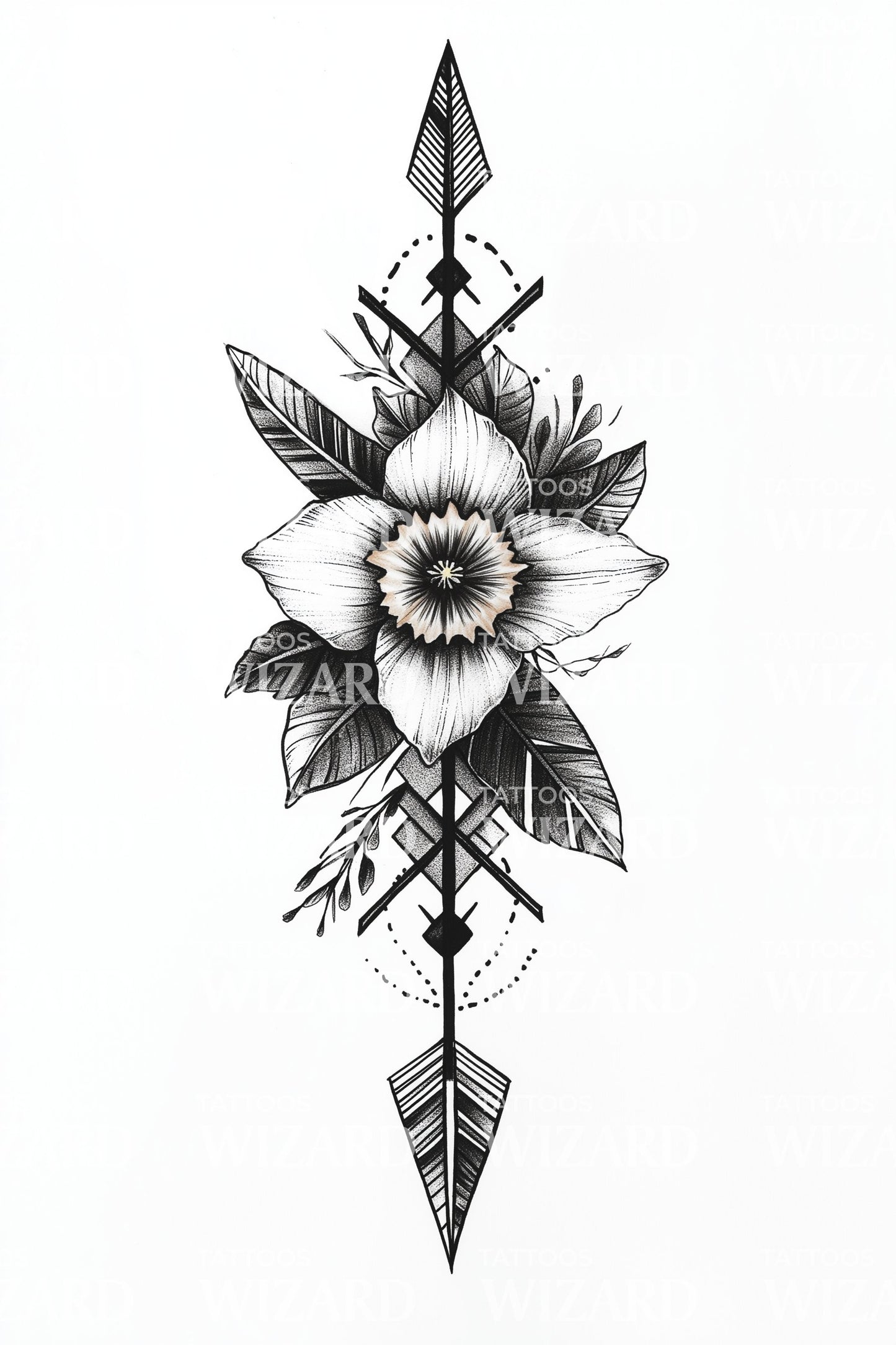 Design de Tatuagem Fusão Flor de Ponta de Flecha