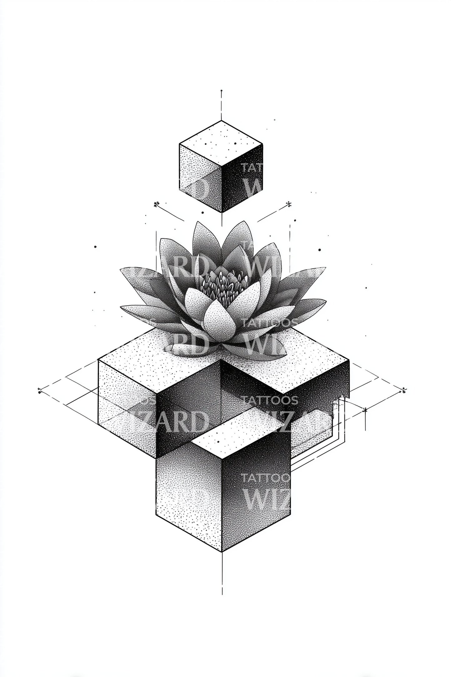 Ilustración de tatuaje de bloques de loto ascendente