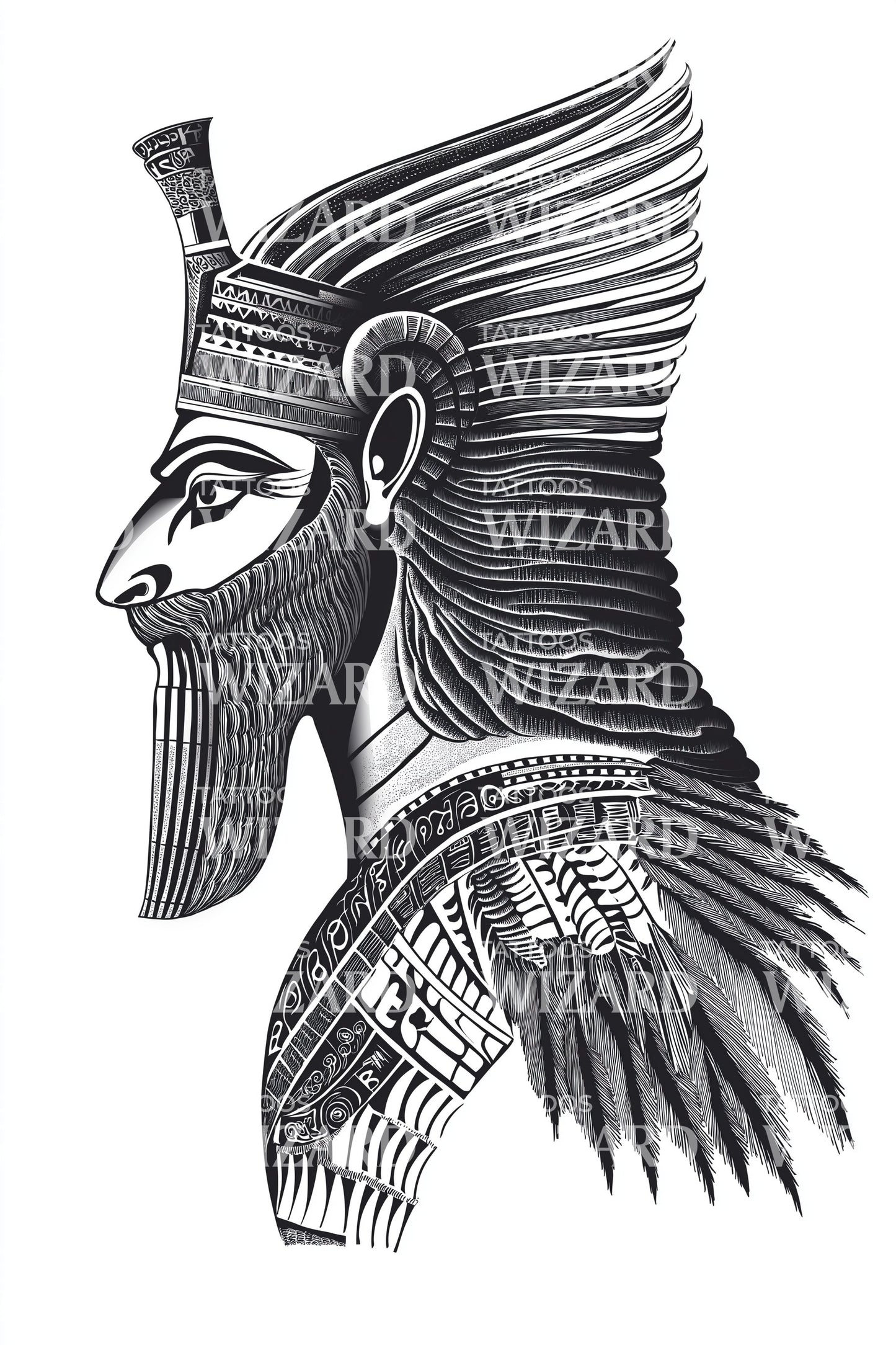 Design del tatuaggio profilo guerriero assiro