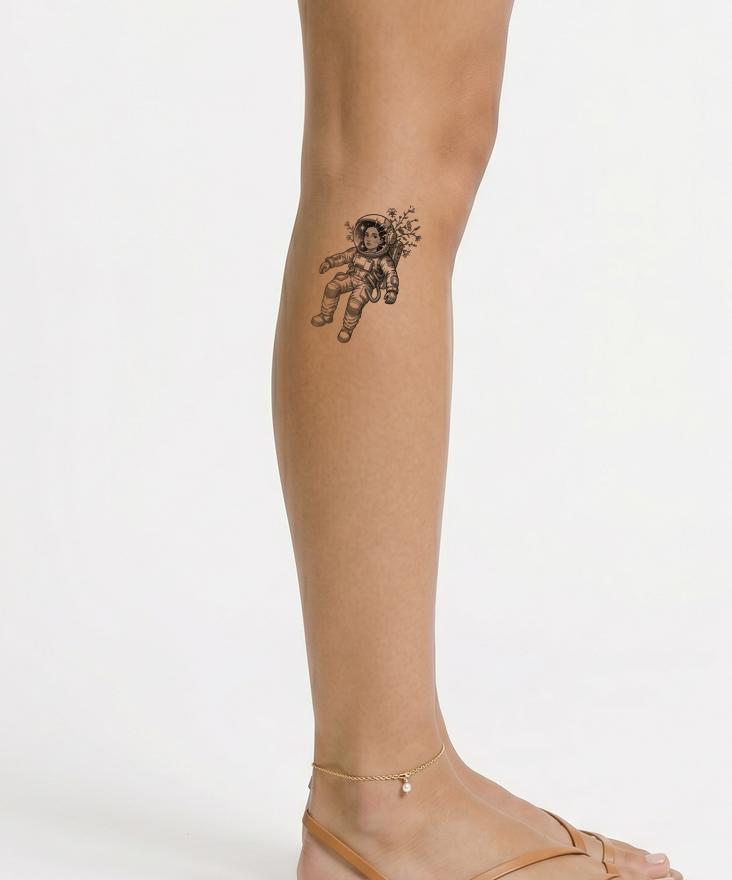 Floral Astronaut Girl Tattoo Design