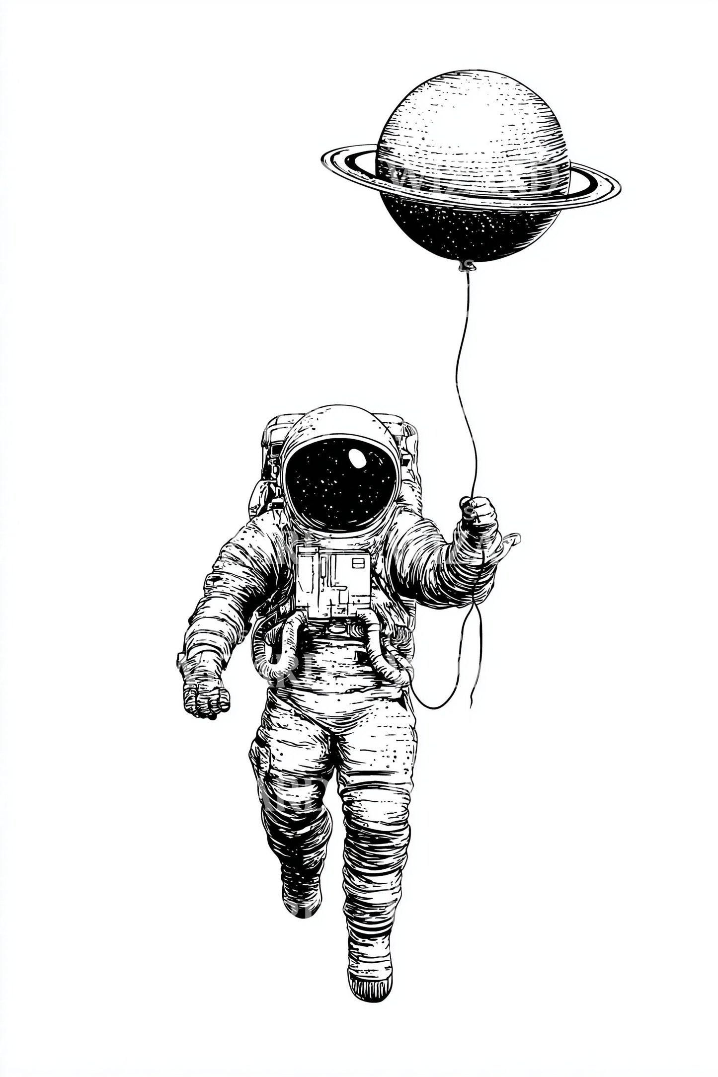 Illustrazione Tatuaggio Palloncino Saturno Astronauta