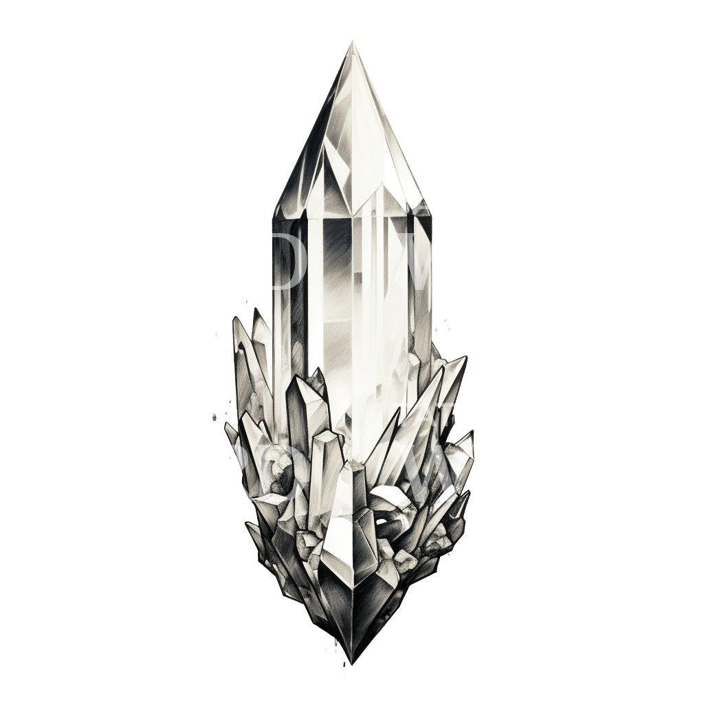 Black and Grey Crystal Tattoo Design