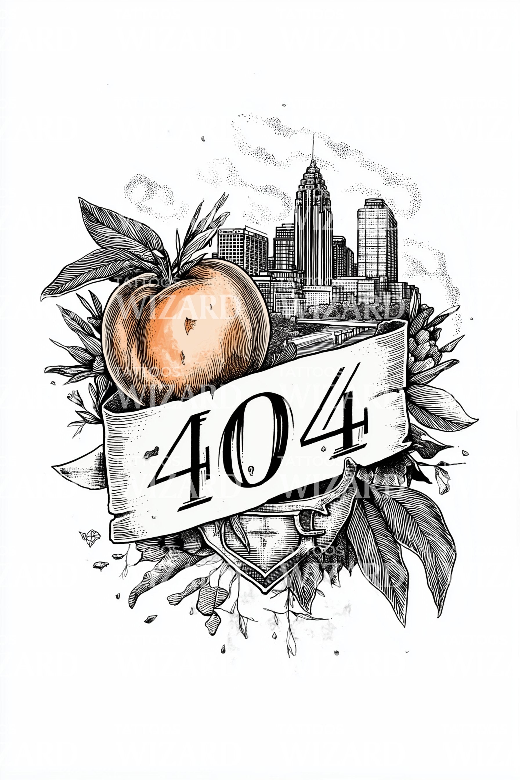 Atlanta Peach 404 Tattoo Illustration – Tattoos Wizard Designs