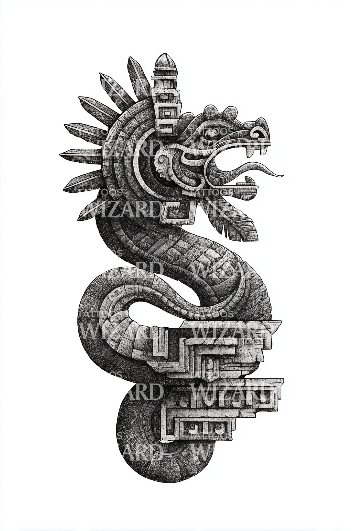 Design del tatuaggio del serpente piumato azteco