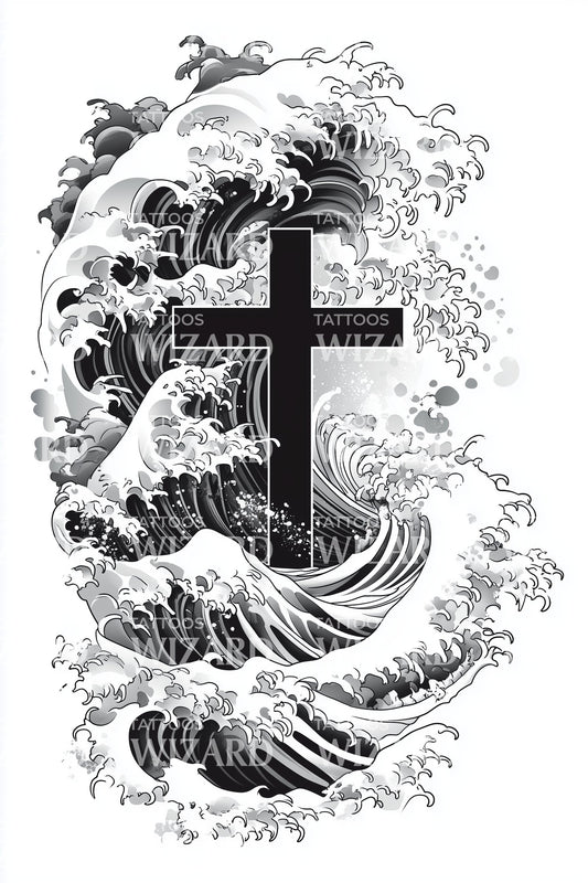 Azure Torrent Cross Tattoo Design