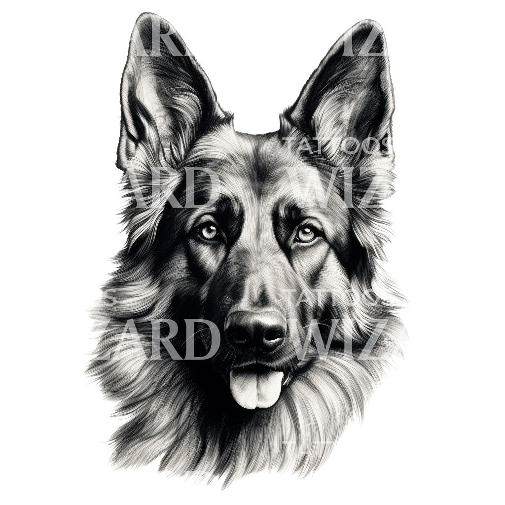 German Sheperd Portrait Tattoo Design