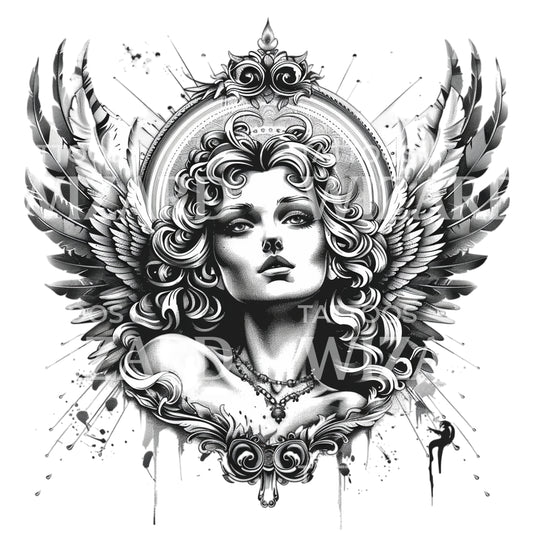 Baroque Angel Black and Grey Tattoo Design