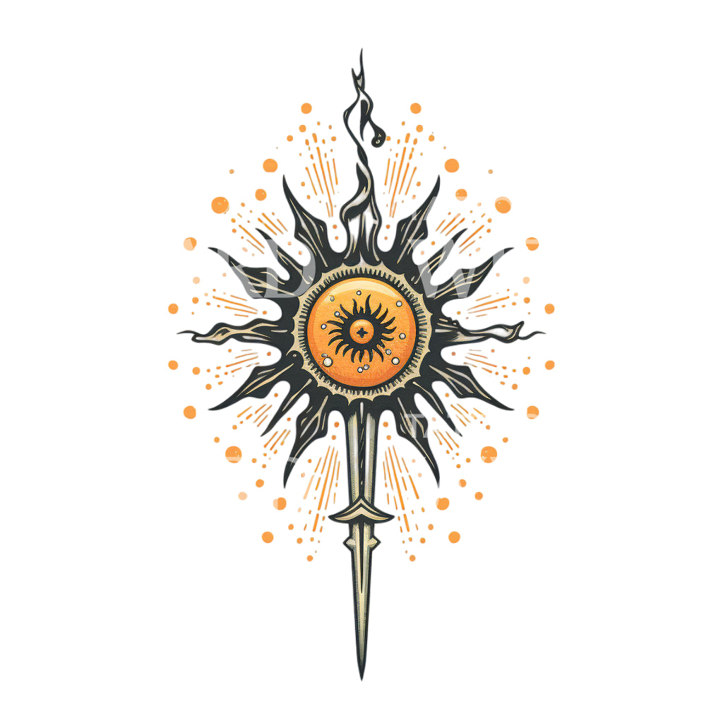 Neo Traditional Sun and Dagger Tattoo Design