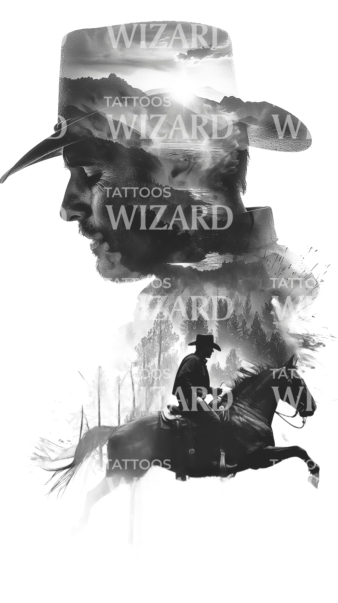 Background Cowboy Riding Tattoo Design