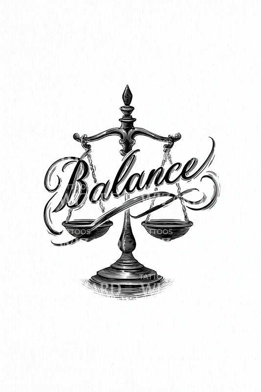 Balance Scales Script Tattoo Design