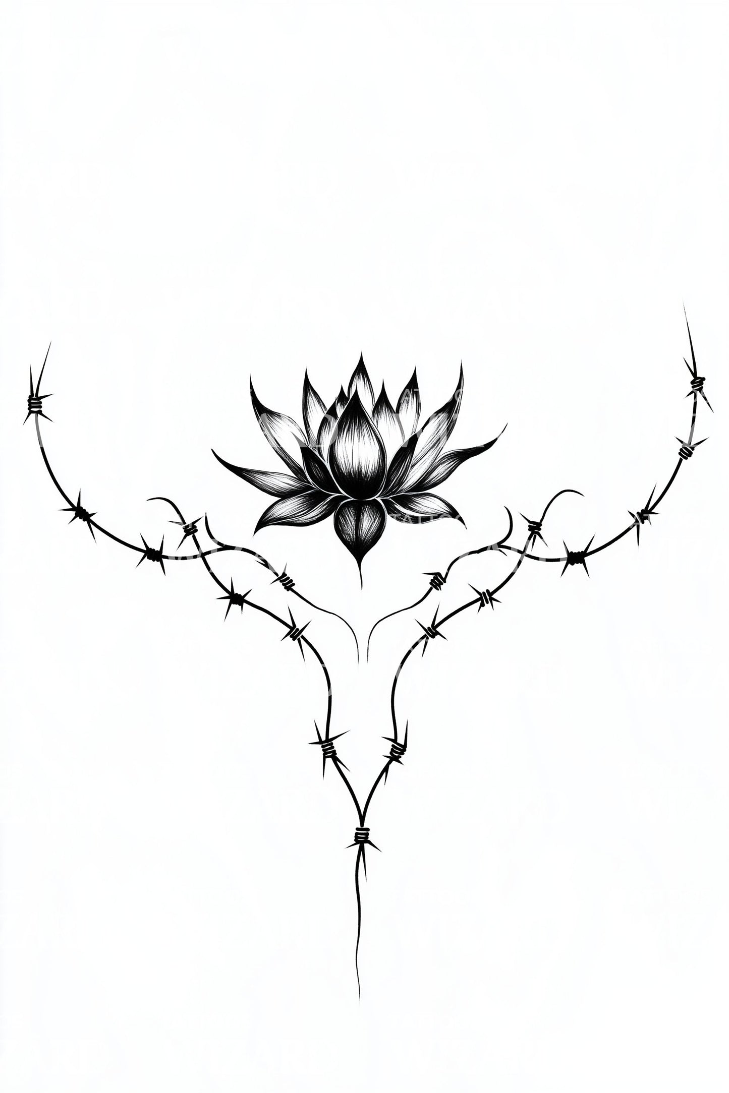 Diseño de tatuaje de loto con alambre de púas