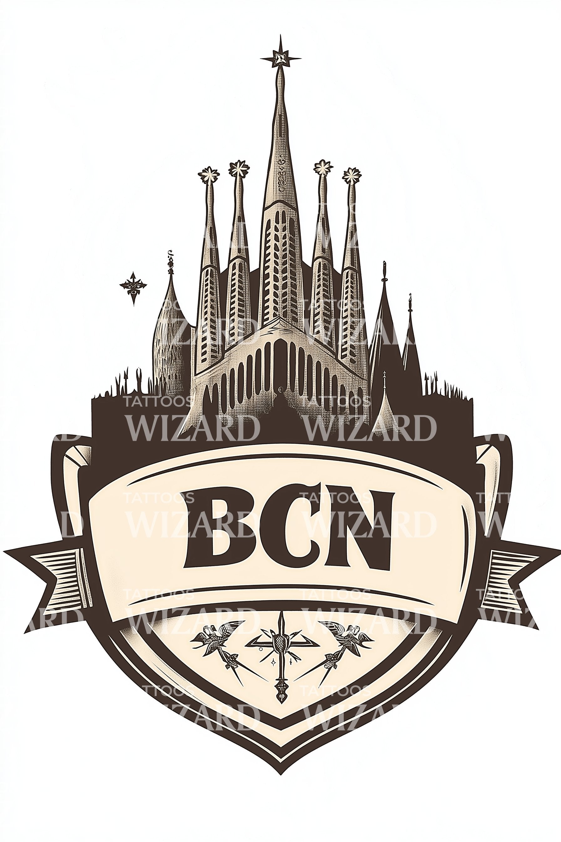 Barcelona Banner Emblem Tattoo Illustration – Tattoos Wizard Designs, image size:1792x2688