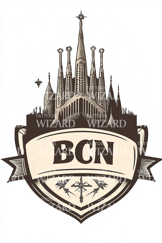Barcelona Banner Emblem Tattoo Illustration