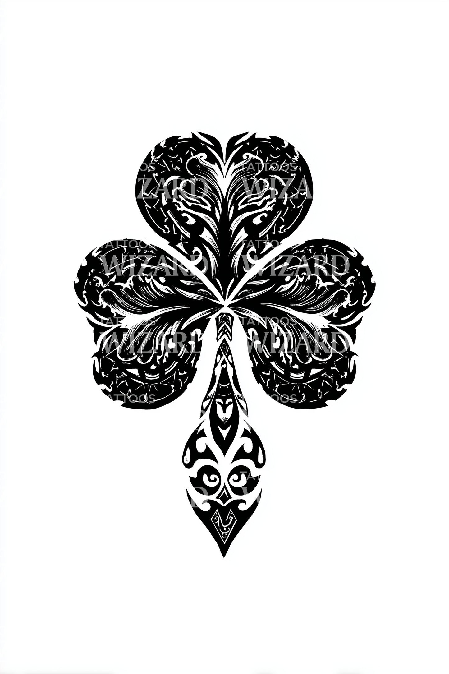 Тату-дизайн с барочным клеверным эмблемой