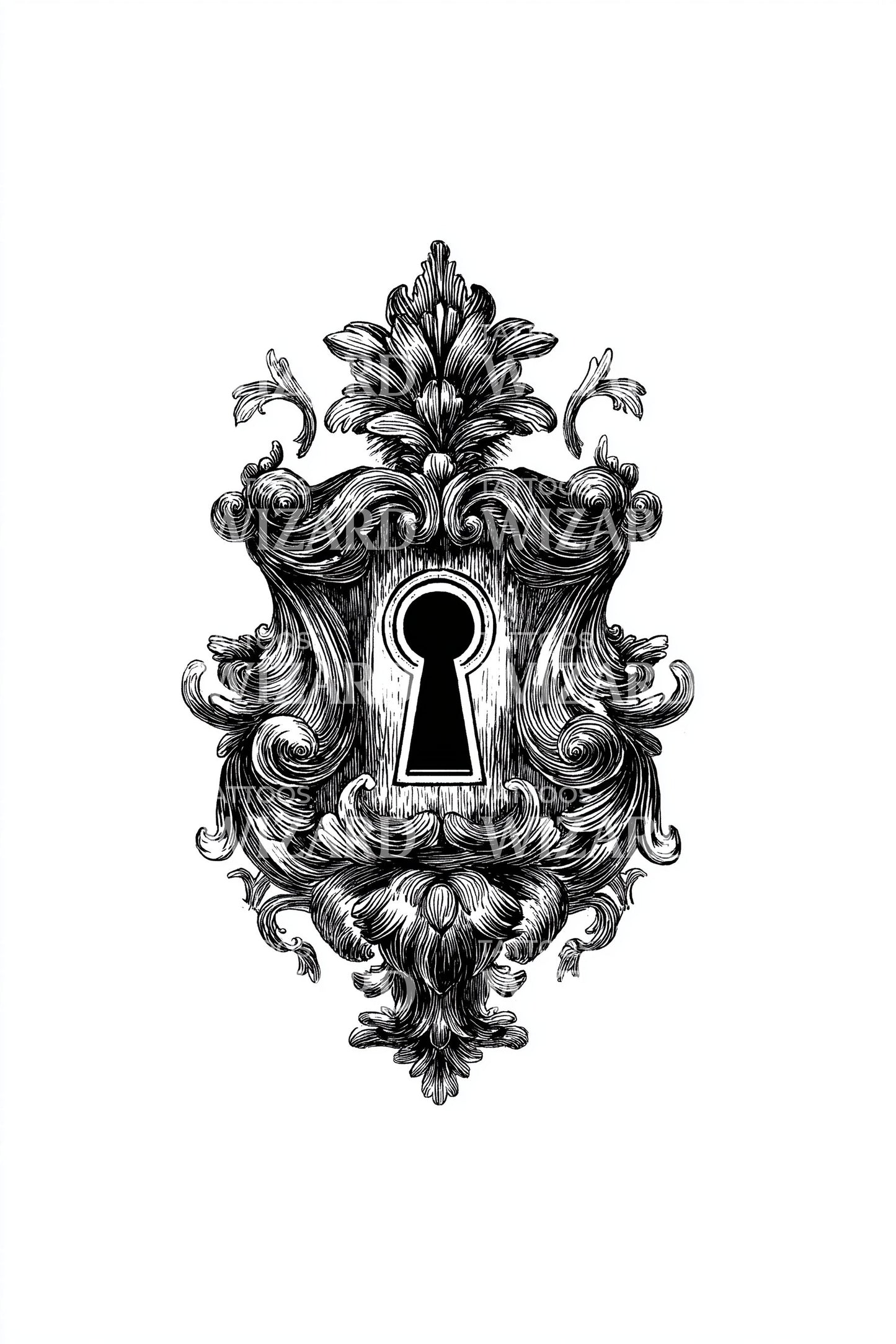 Baroque Keyhole Emblem Tattoo Design